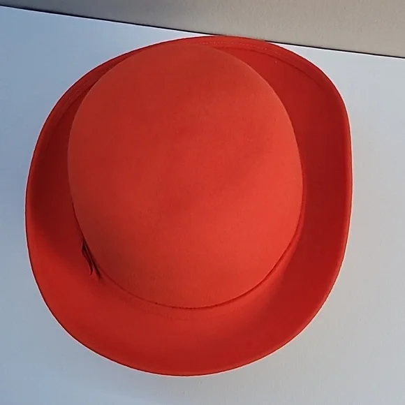 Vintage Doeskin Felt Wool Hat Orange Red - Picture 3 of 7